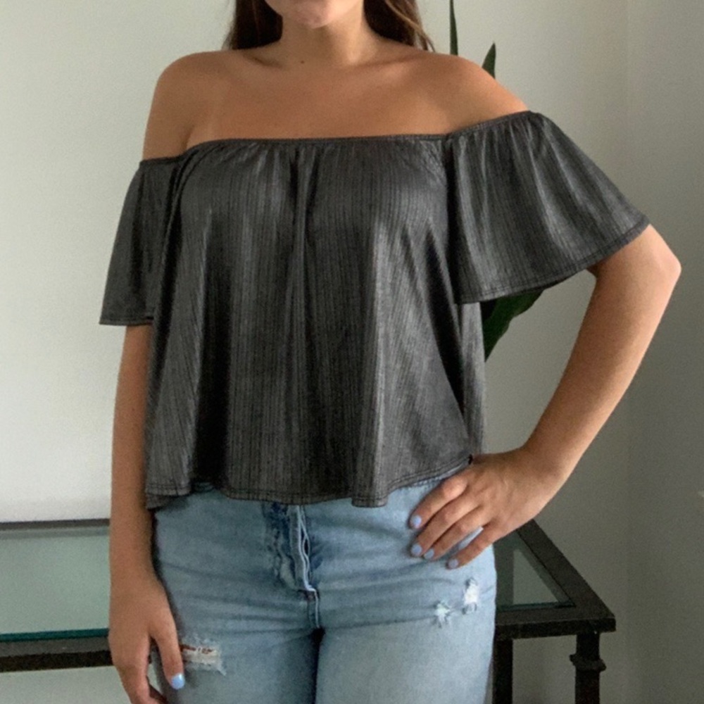 urban outfitters metallic off the shoulder top